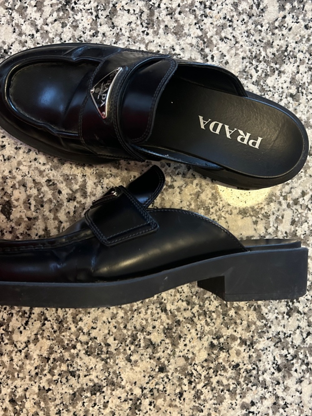 Prada Black Leather Loafer Mules - Picture 2 of 4